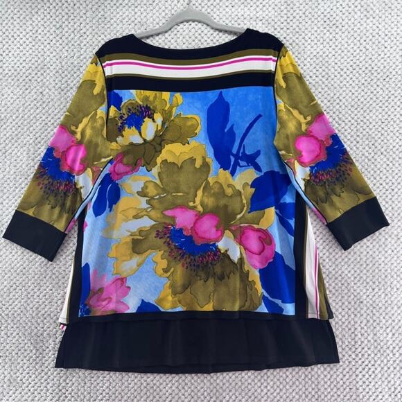 Eva Varro Tunic Top Womens XL Blue Water Paint Floral Jersey Stretch Art To Wear - Picture 6 of 11